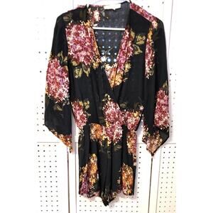 Lovestitch Womens Jumper S Faux Wrap Top Bell Sleeves Black Floral Boho Coquette